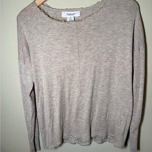 Workshop Republic Clothing XS Beige Long Sleeve Top frayed neck and hem style